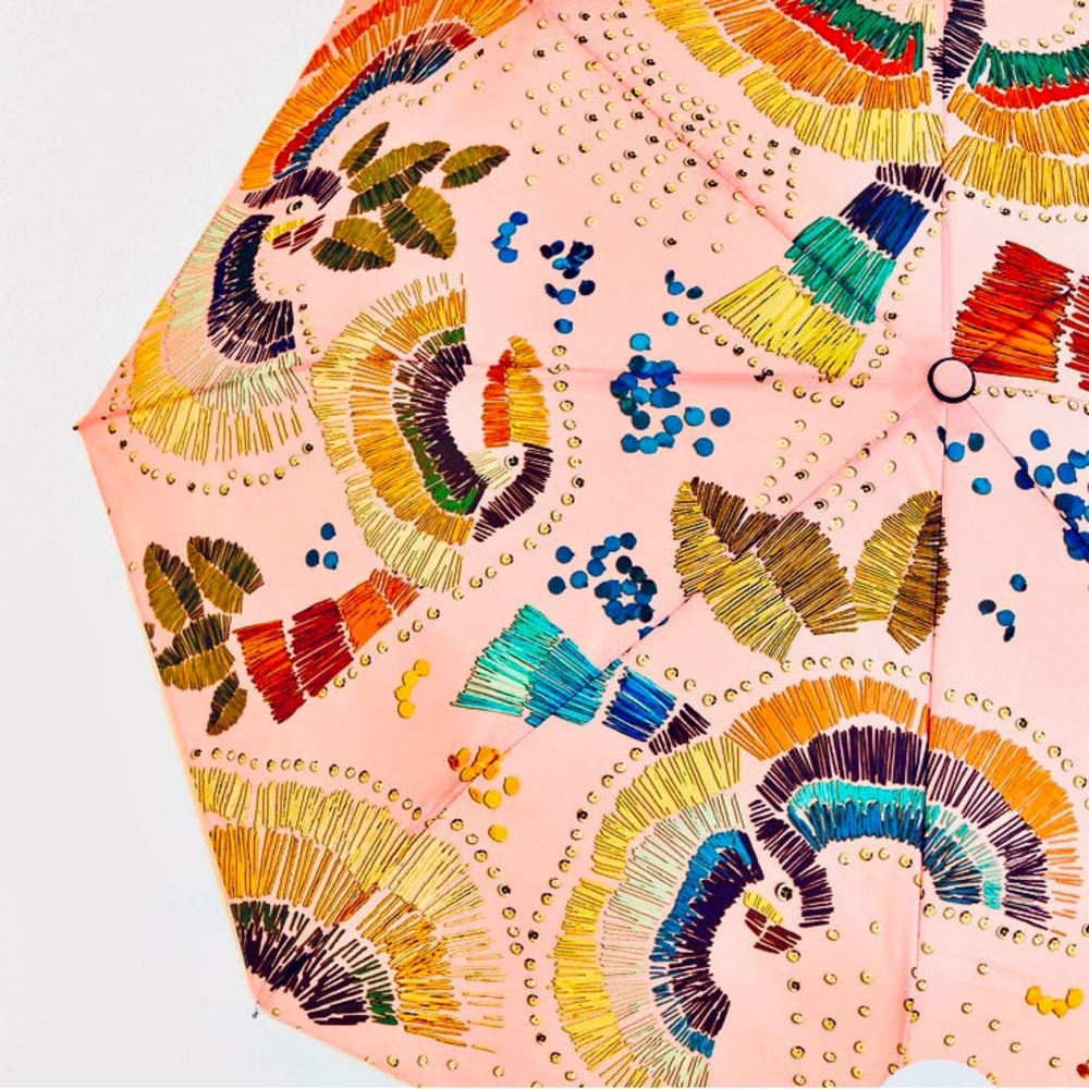 NEW FARM Rio Colorful Bird Umbrella Tropical Bird Wood Beads Pink Diameter 37.4" - Picture 2 of 7